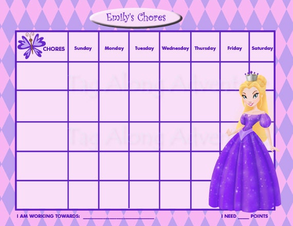 PRINTABLE Personalized Kids Chore Chart - Princess - Purple PRINCESS 