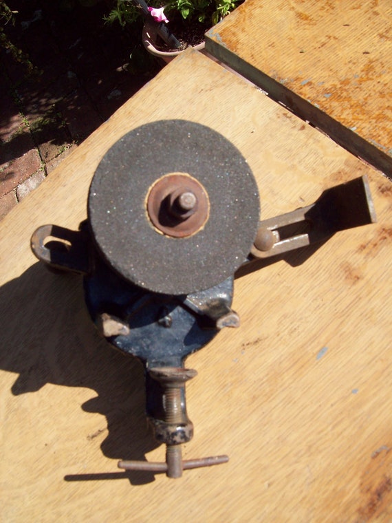 Vintage Hand Cranked Tool Sharpener Grinding Wheel.