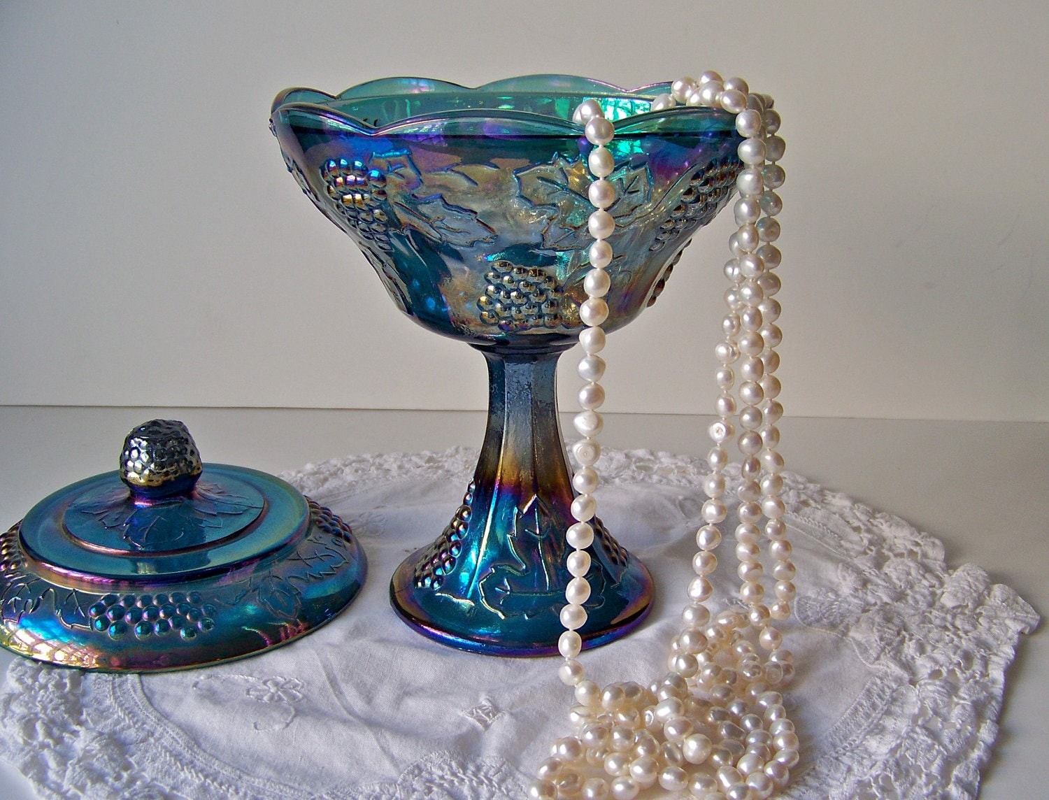 Vintage Blue Carnival Glass 34