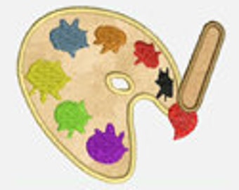Paint Pallet and Brush...Embroidery Applique Design...Three sizes for multiple hoops...Item1083...INSTANT DOWNLOAD