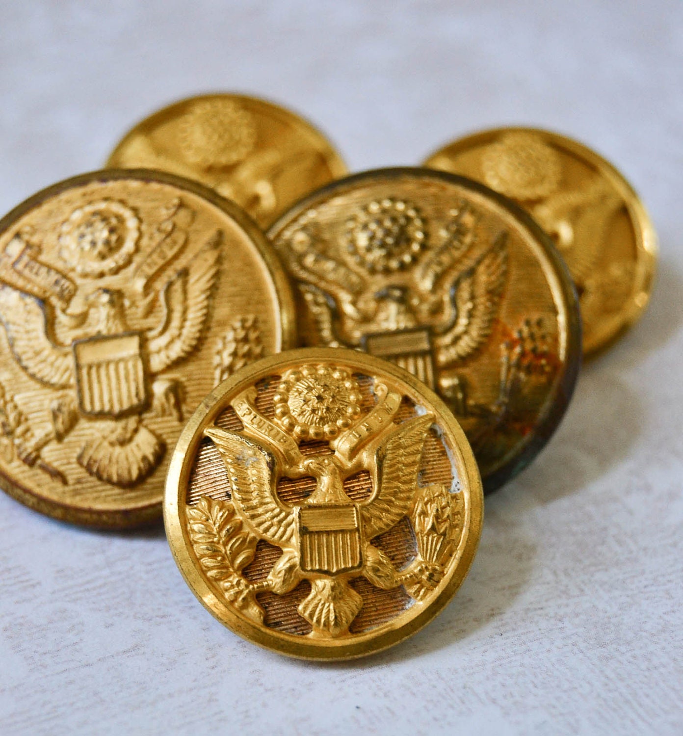 Vintage Brass Military Uniform Buttons Set of 5 in by PeachParlor