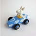 Mini Cloud Car with White Rabbit, Handmade Toy Car, Cloud Nine, Light Blue