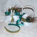 Peacock feather teal gold flower girl basket ring bearer pillow head band set peacock wedding accessorie