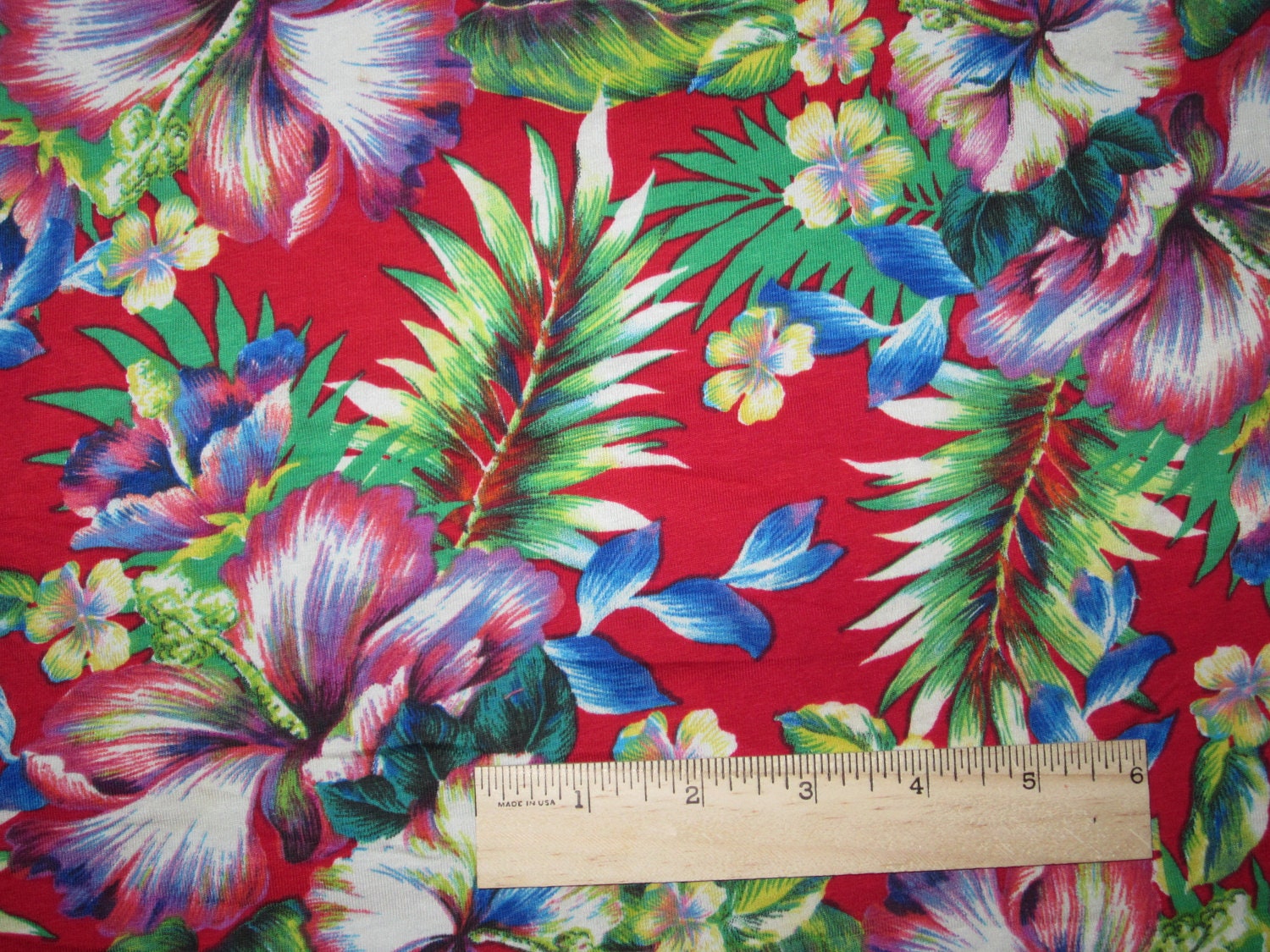 Rainbow Tropical Hibiscus Cotton Lycra Knit Fabric