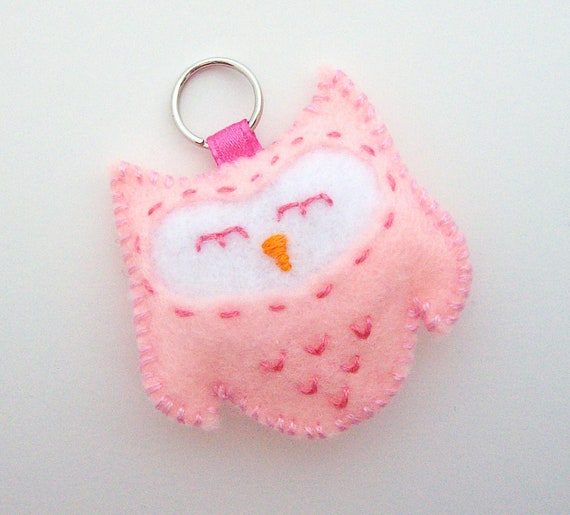 Plush Owl Keychain in Light Pink by HeatherAnnRodak on Etsy