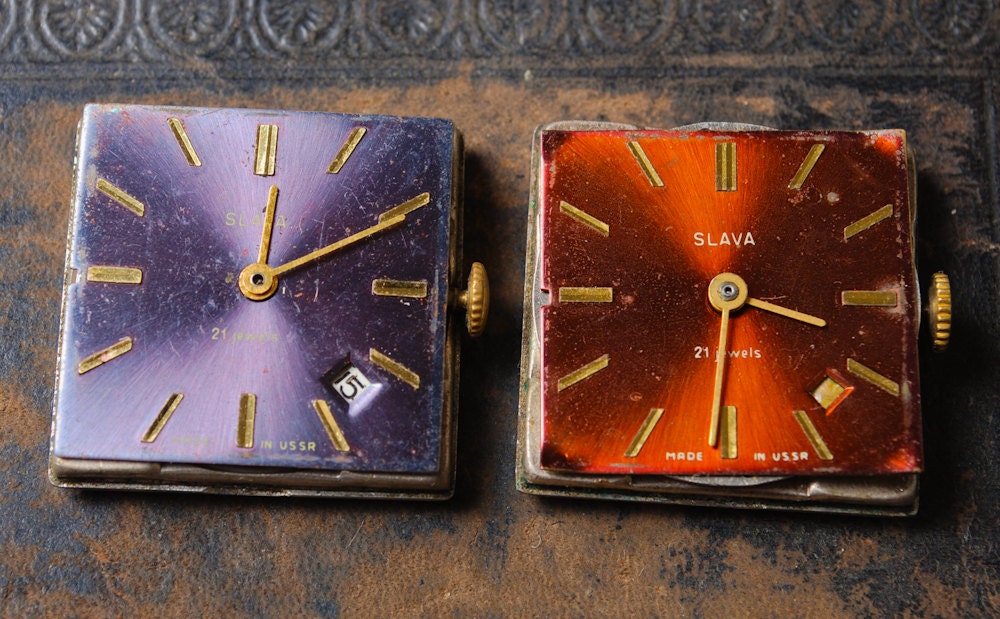 Set of 2  Vintage watch movements, watch parts, watch faces.