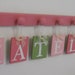 Gift for Baby Girl - Baby Name Wall Hanging Sign KATELYN and 7 Wooden Pegs Painted Pinks, Light Green