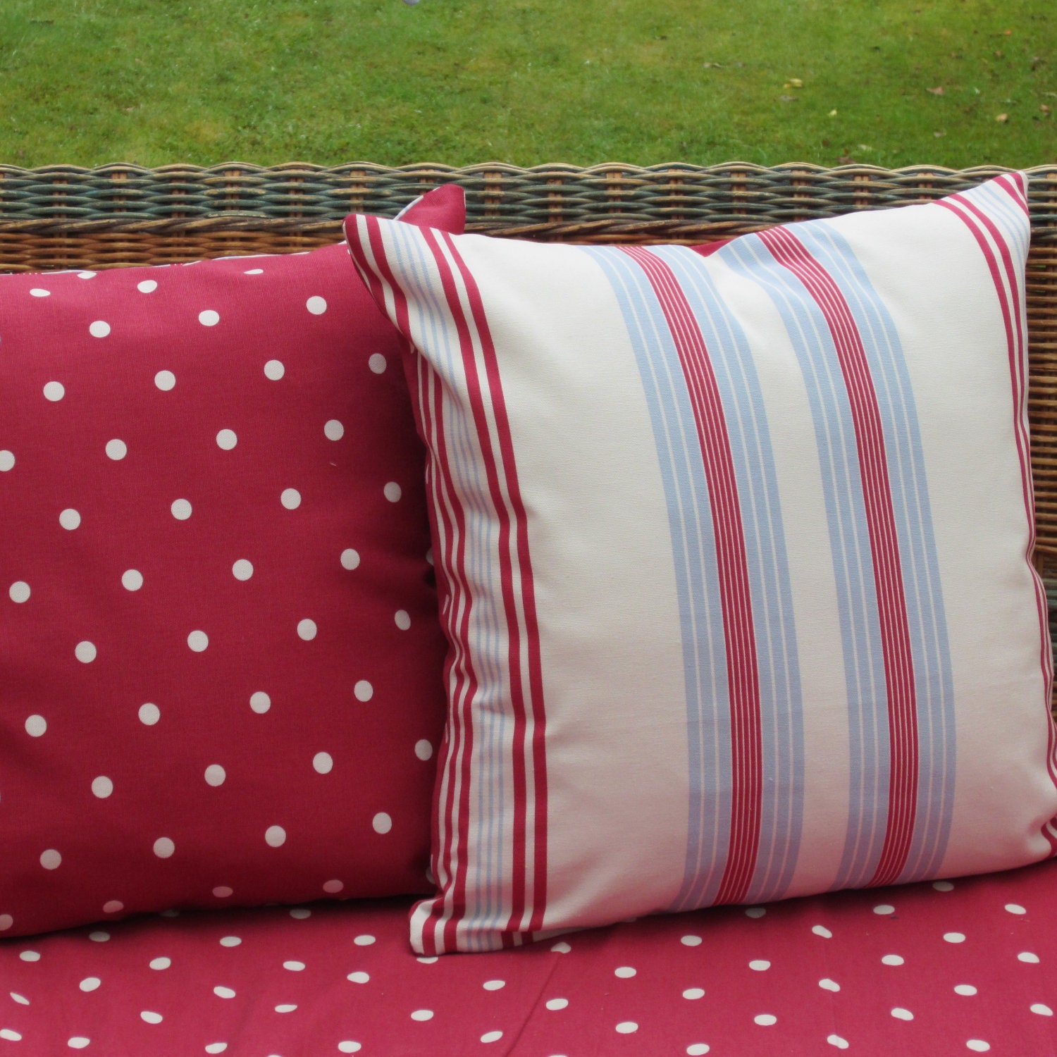 Two 16 inch Cushion Covers Red White Blue Stripe Nautical