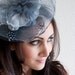 KATE Blue Gray Couture English Hat Fascinator Headband for weddings, parties, special occasions