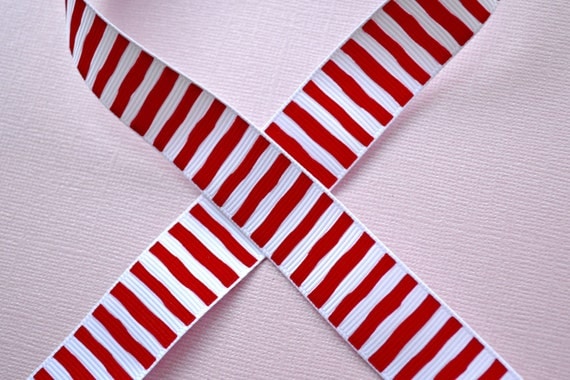 Red and white wonky stripes on 7/8" grosgrain ribbon- CHristmas/Valentines Il_570xn