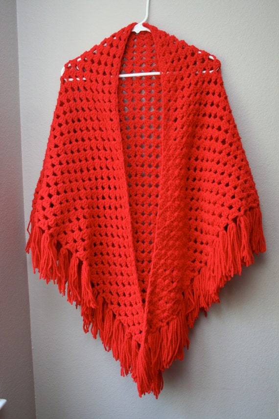 Items similar to Vintage Red Crochet Shawl on Etsy