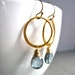 Teal Quartz Gemstone Jewelry, Blue Green Earrings with Gold Ring, Teal Green Gemstone Dangle Earrings