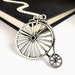 Penny farthing bicycle necklace - silver jewelry - pendant, charm gift - old fashioned bike, unisex travel, grey black, under 25