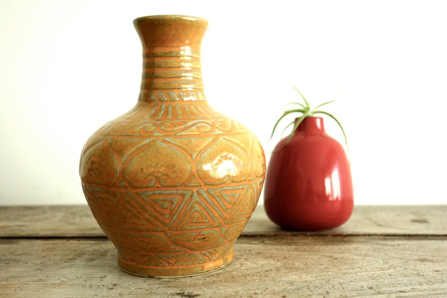 Vintage Ceramic Mid Century Vase Orange Vase by SnapshotVintage