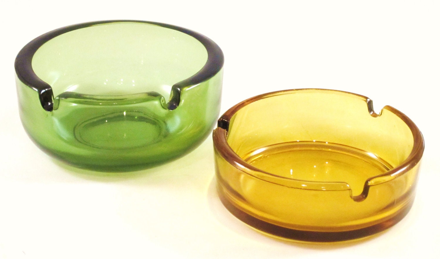 Vintage Ashtrays Colored Glass Pineapple and Lime HAZEL ATLAS