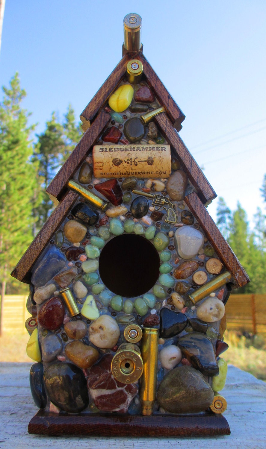 Birdhouse with Recycled Bullet Shell Casings Wood Rounds and