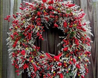 Christmas Wreath , Winter Wreath , Holiday Wreath , Berry Wreath , Wreath For The Door