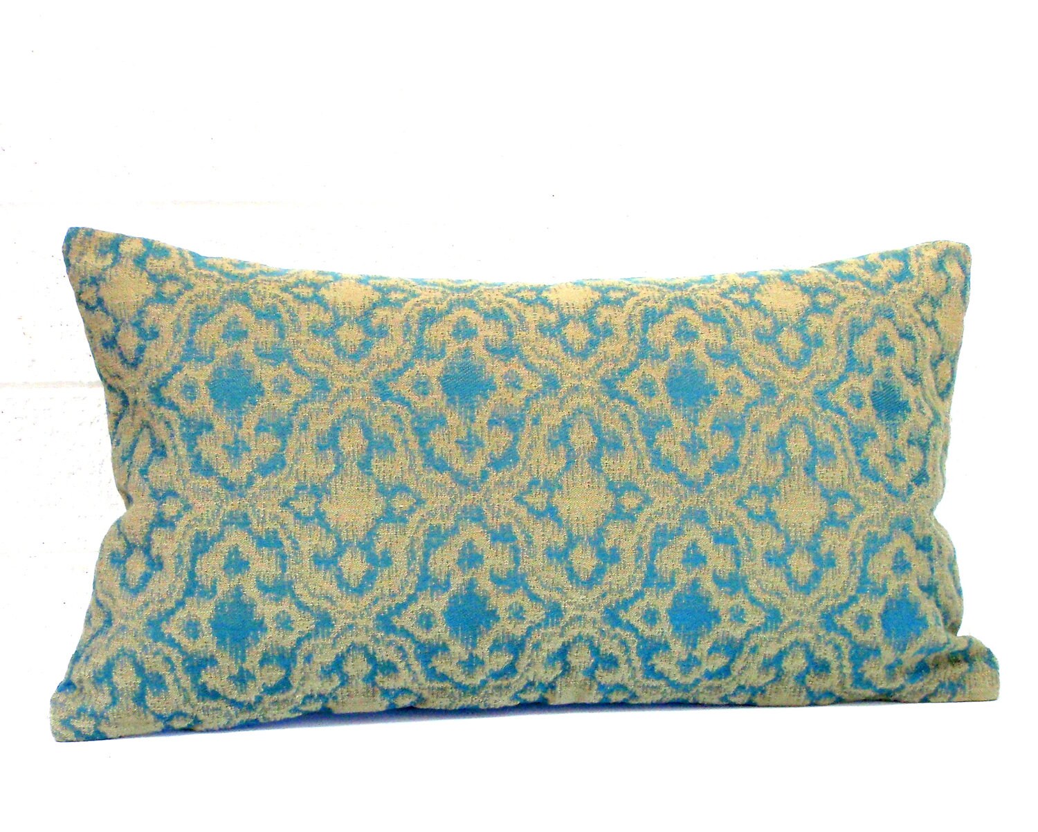 Lumbar Pillow Cover Blue Green Medallion Upholstery Fabric