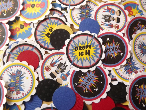 Personalized Table Confetti -Superhero Trio-Batman-Spiderman-Superman-Superheroes-Table Minis -Party Confetti -Birthday-Baby Shower Il_570xn