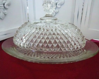 Vintage Diamond Point Oval Covered Butter Dish