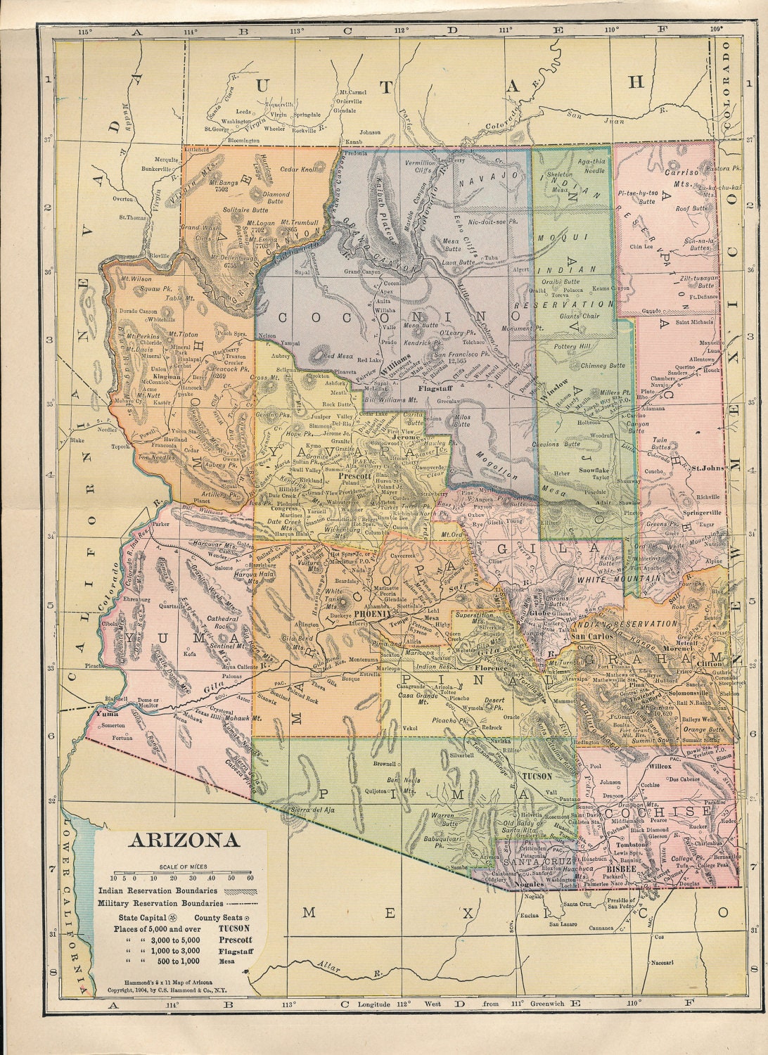 1904 antique color map of Arizona by willowbarq on Etsy