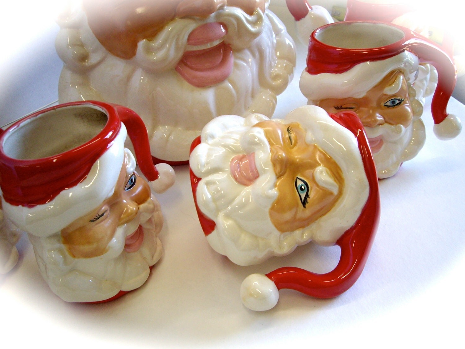 Vintage handmade santa pitcher mugs christmas 1959 ooak