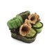 Baby Booties Hand Knitted with Crochet Bell Flowers - Green and Brown, 0 - 3 months