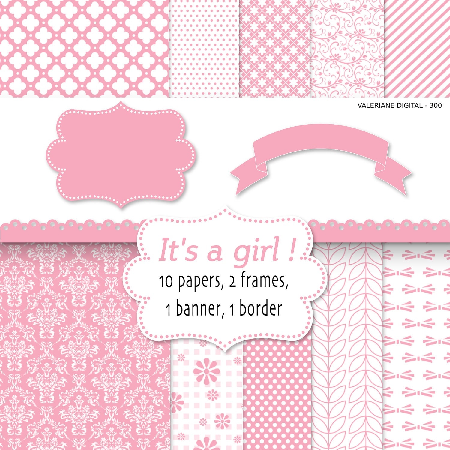 Baby Girl Pink Digital scrapbook printable paper for