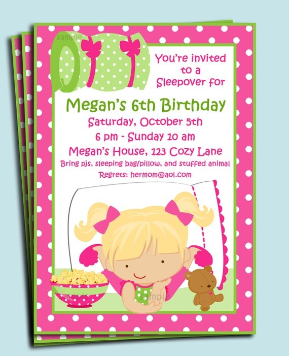 Sleepover Slumber Party/ Pajama Party Printable Invitation or