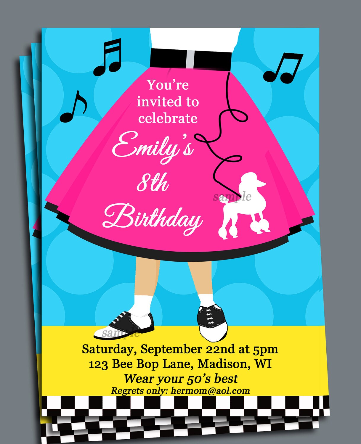 Fifties Invitation Printable or Printed with FREE SHIPPING