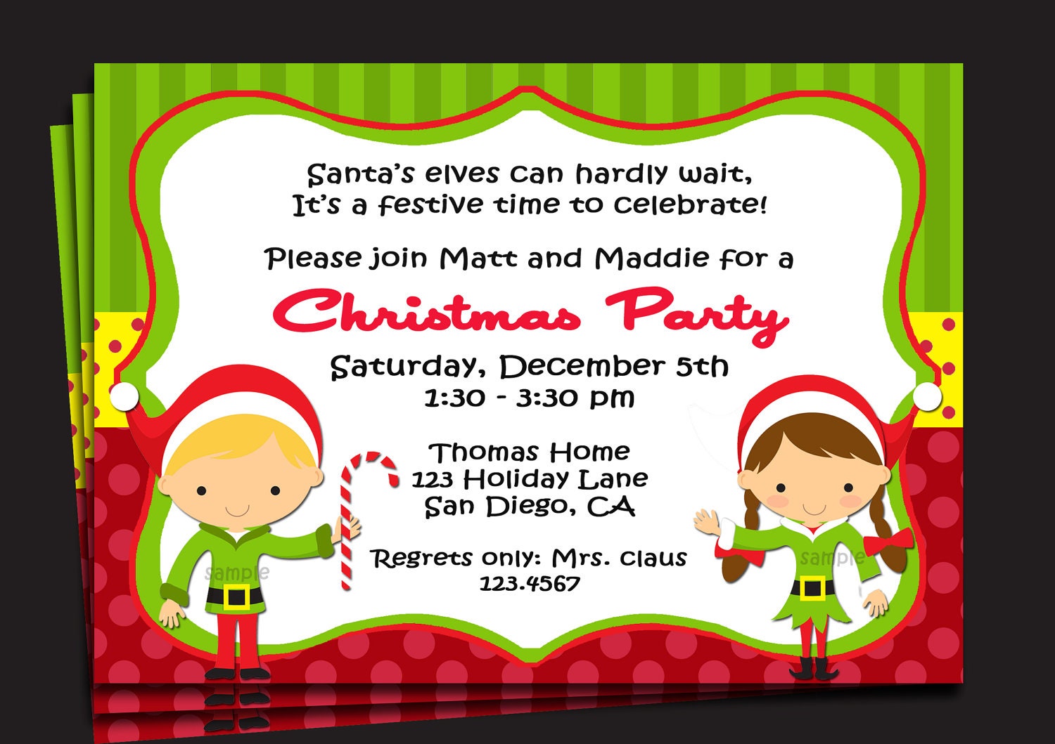 Christmas Party Invitation Printable or Printed with FREE