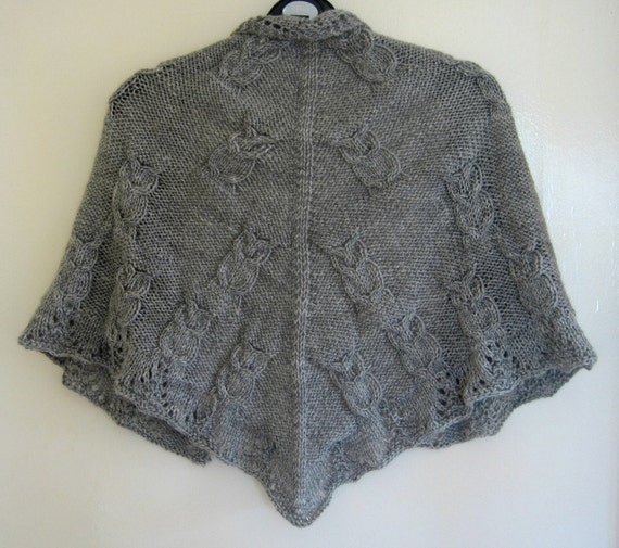 Shawl Knitting Pattern PDF Owls Lacy Border Owl Cables