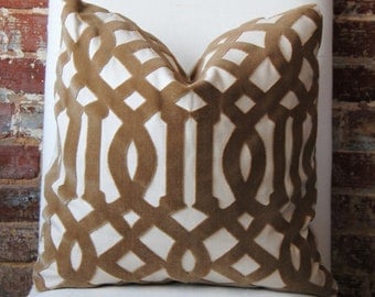 SALE! Imperial Trellis Velvet - Fawn - Pillow Cover - 18 in square - Designer Pillow - Decorative Pillow - Throw Pillow