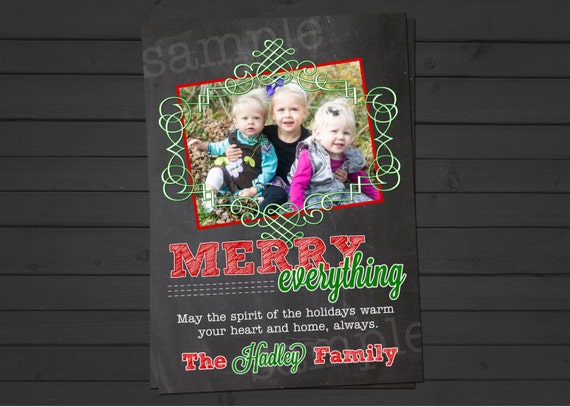 Chalkboard Christmas Card - Merry Everything - Christmas Cards - Family Photo Christmas Card - Printable Holiday Card Il_570xn