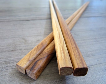 2 Pairs Teak Wood Premium Chopsticks Unique Wood Gain & Grade A+ Quality 100% Handmade