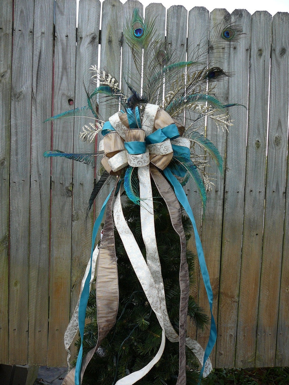 Christmas Tree Topper Peacock Feather Bow by HornsHandmade