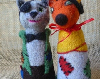 Needle felted Cat and Fox from Pinicchio