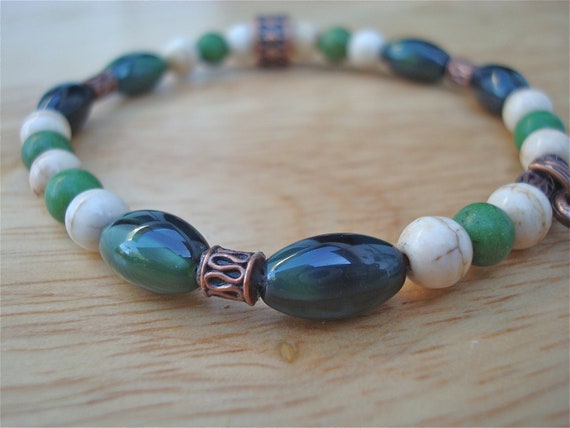 Men's Spiritual Bracelet with Green and Beige Turquoise