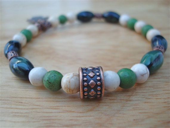 Men's Spiritual Bracelet with Green and Beige Turquoise