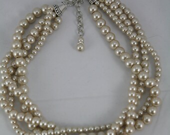 Statement pearl necklace in Champagne multi strand, wedding, bridesmaid necklace