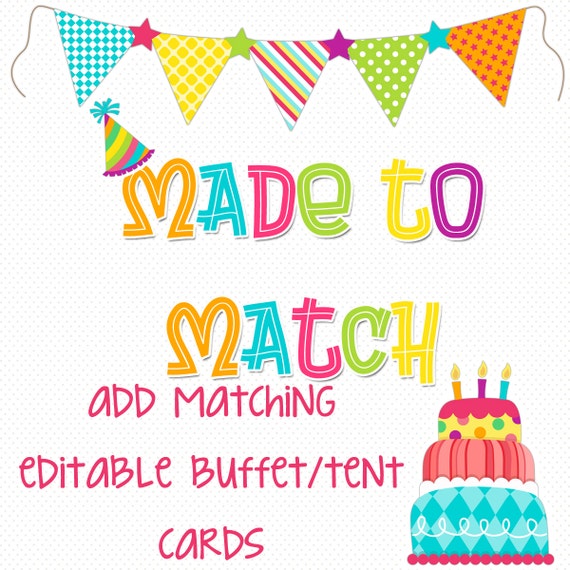 MADE to MATCH any theme - add matching EDITABLE tent/buffet/place cards to your order Il_570xn
