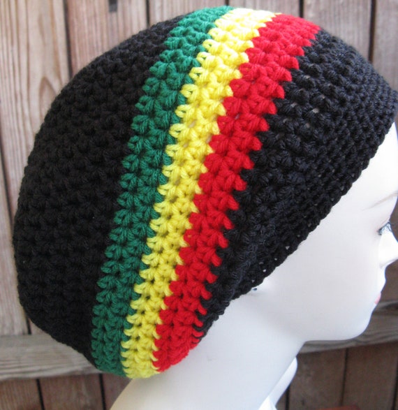 Jamaican hat black red yellow green Slouchy Baggy Crochet