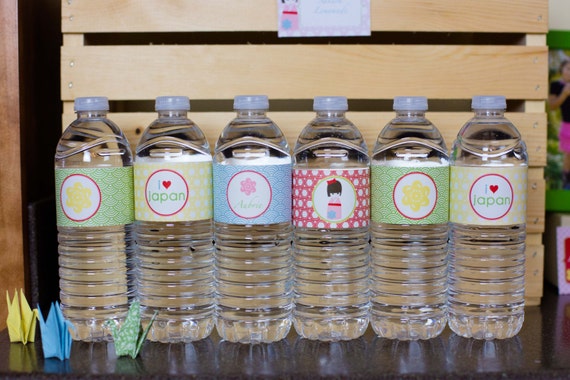 Kokeshi Party- water bottle wrappers- print your own Il_570xn