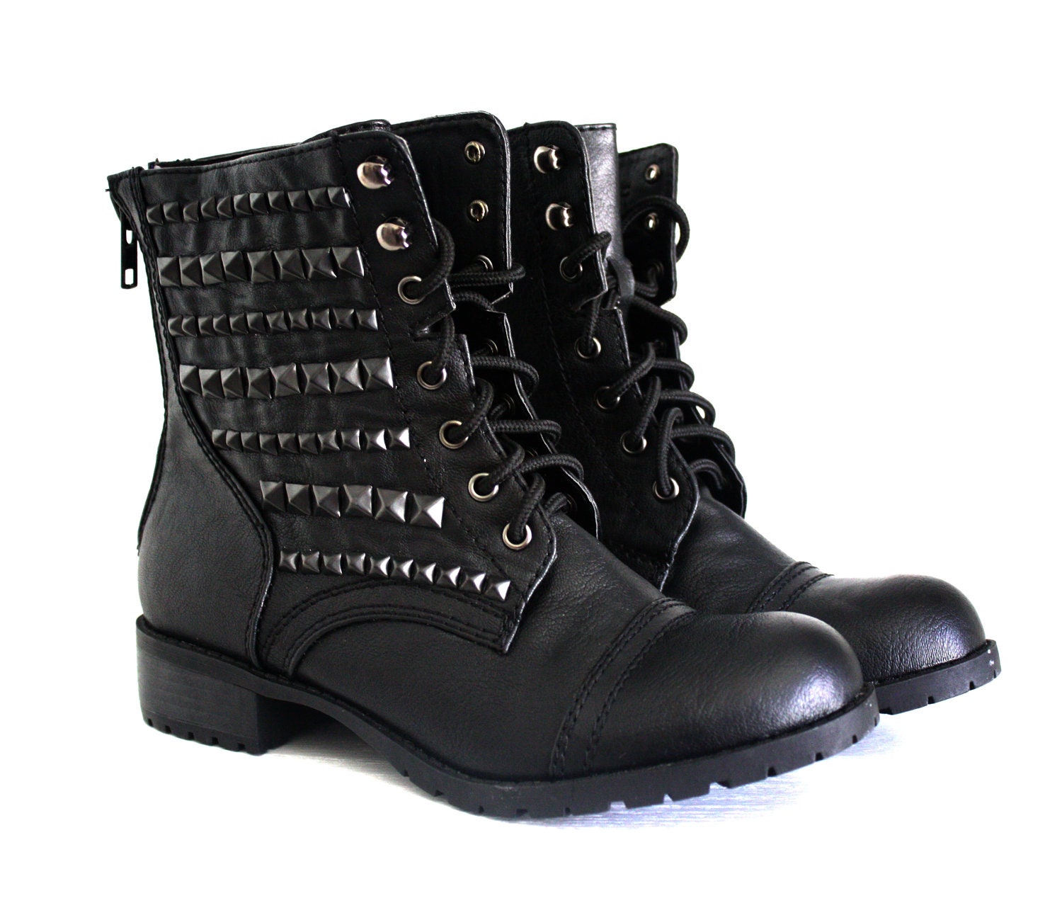 Black Studded Combat Boots Black by VileBroccoliFur on Etsy