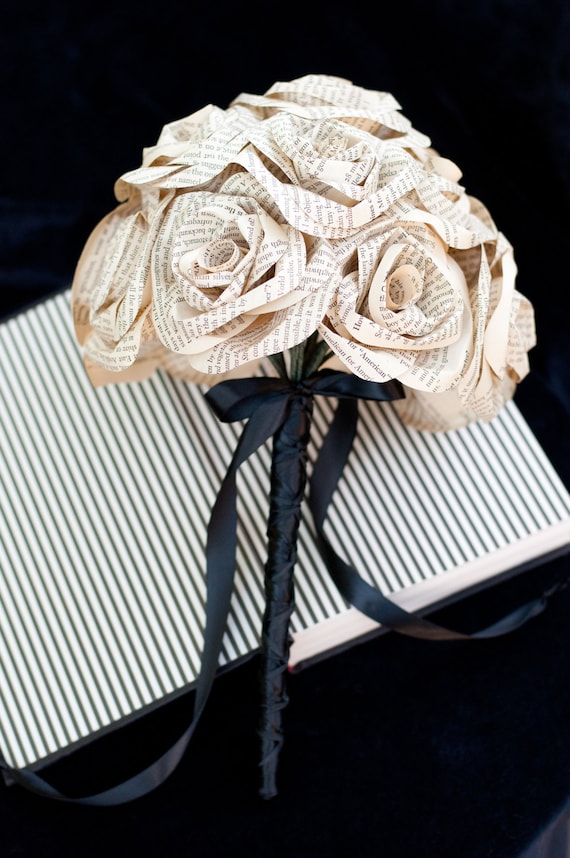 Recycled Book Page Rose Wedding Bouquet