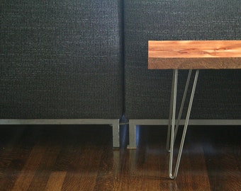 reclaimed wood bench with midcentury modern hairpin legs