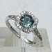 Bluish Green Sapphire Engagement Ring in 14k Gold Diamond Halo September Birthstone Gemstone