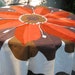 Vintage VERA Oval Tablecloth. Massive Orange & Brown Flower. Mid century modern, Danish Modern, Eames era. 1960's.