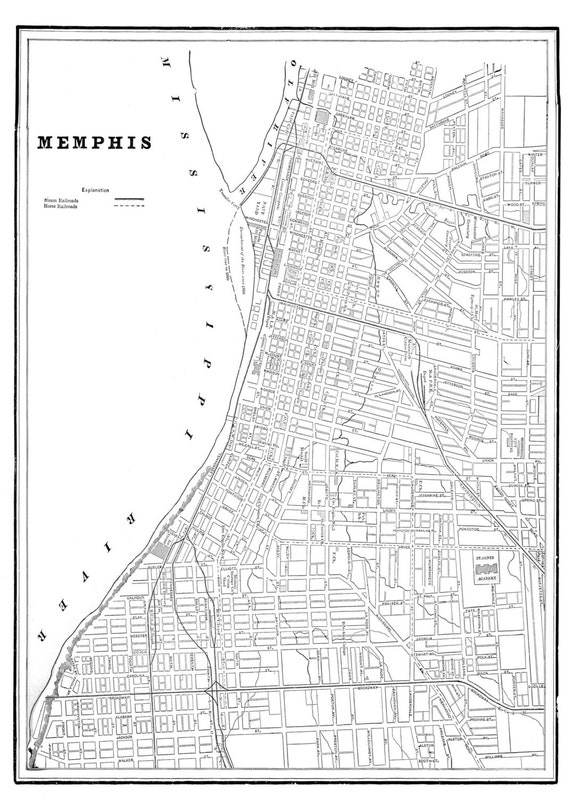 1944 Memphis Street Map Vintage Print Poster