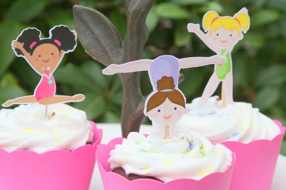 Gymnastics Party Cupcake Toppers Gymnast Girls Cake